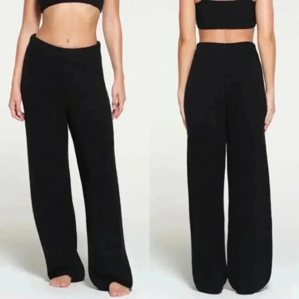 Skims Cozy Knit Straight Leg Pant Black